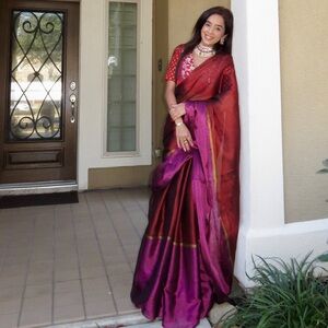 Elegant Red and Purple Silk Saree
